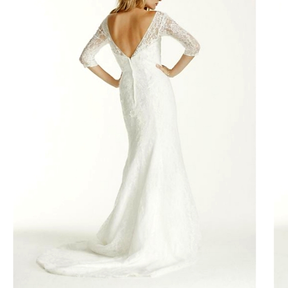 ¾ Sleeve All Over Lace Trumpet Wedding Dress-Size 6/8 - Picture 5 of 17